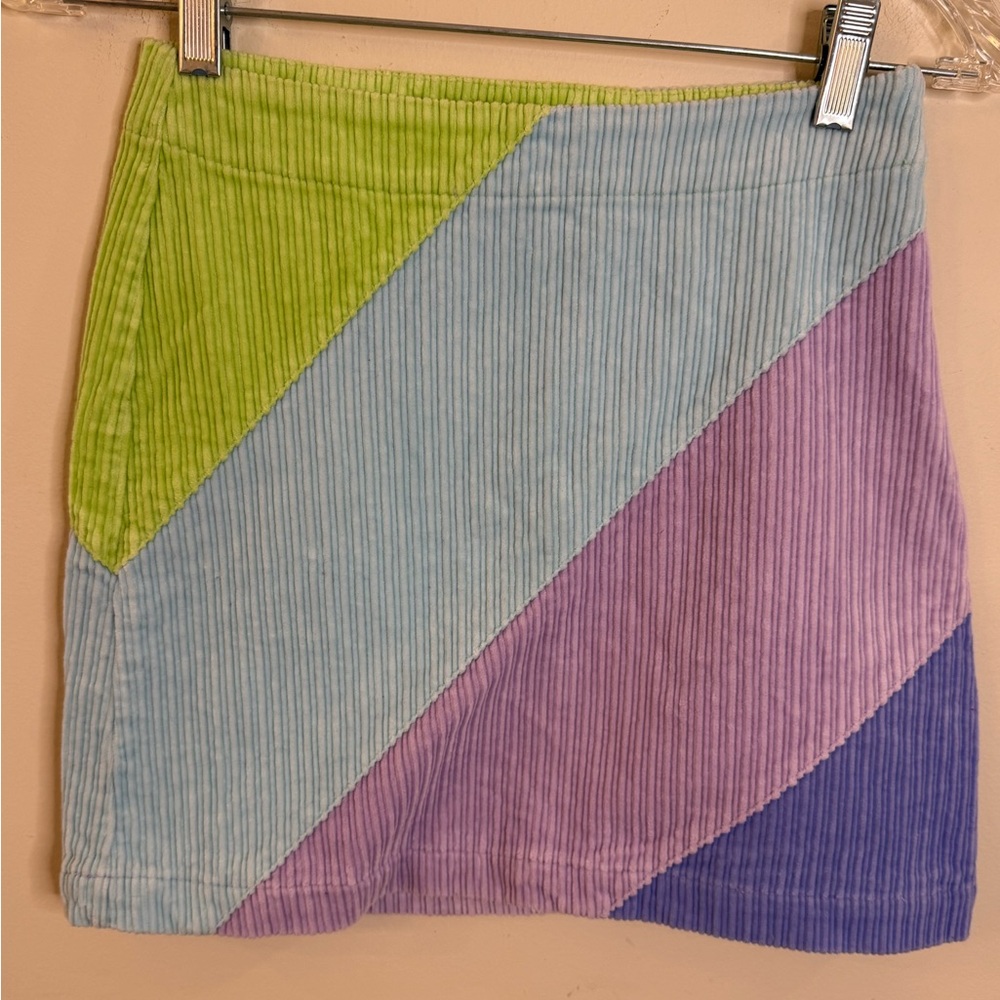 Talbots Colorblock Corduroy Mini Skirt - Lime, Light Blue, Lavender, Purple - Picture 2 of 9